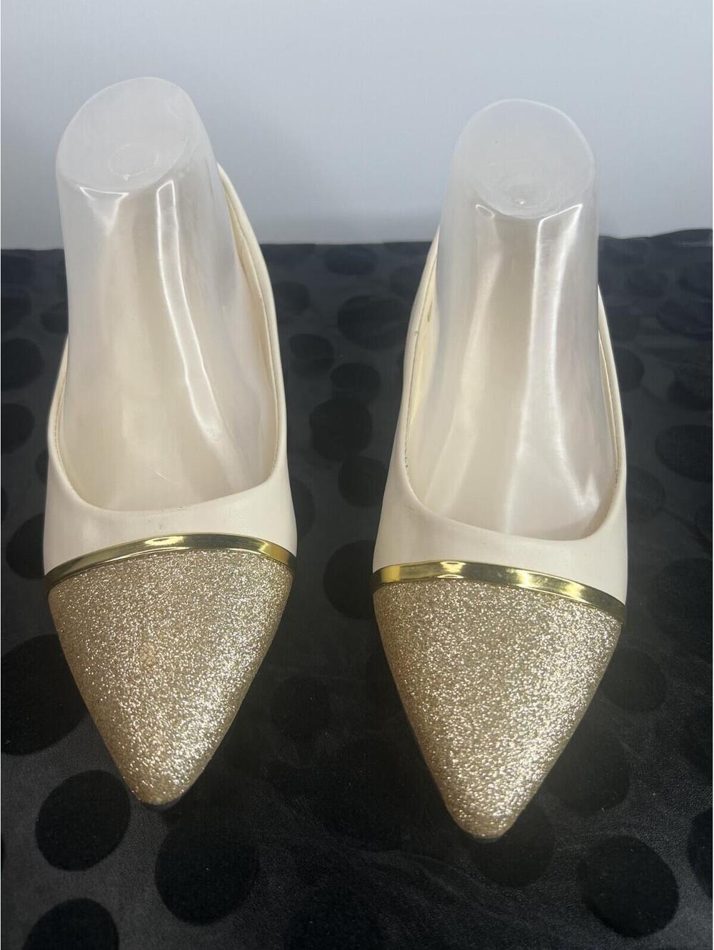 Women’s Gold Glitter Pointed Toe Flats Cream Champagne Size 40 US 8.5-9